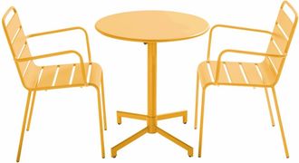 Oviala Conjunto de mesa de jard&iacute;n y 2 sillones en metal amarillo