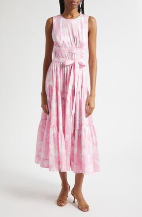Cinq &agrave; Sept Holt Heirloom Petals Belted Midi Dress in Rosewater Pink Multi at Nordstrom, Size 12