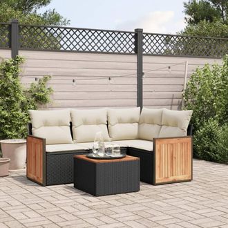 vidaXL Set De Muebles De Jard&iacute;n 5 Pzas Y Cojines Rat&aacute;n Sint&eacute;tico Negro Vidaxl
