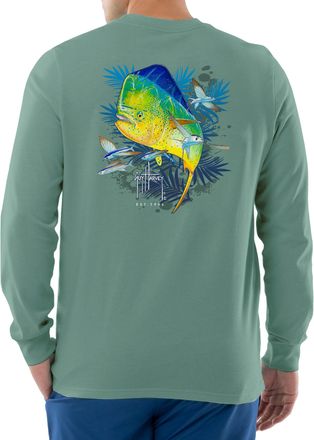 Guy Harvey Mens Offshore Fish Collection Long Sleeve T-Shirt, Deep Sea/Mahi Palms, Medium