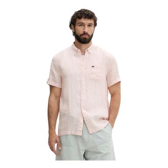 Lacoste Overhemden, Heren, Roze, L, Linnen, Regular Fit Kortmouw Linnen Overhemd