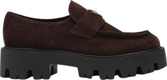 Prada Schoenen, Dames, Bruin, 37 1/2 EU, Leer, Mocassins