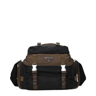 Prada tassen met veters Man zwart en gebrande stof