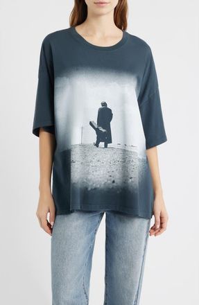 Daydreamer Johnny Cash Oversize Cotton Graphic T-Shirt in Vintage Black at Nordstrom