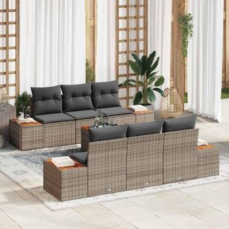 vidaXL Vidaxl - Conjunto De Sof&aacute; De Jard&iacute;n Con Coj&iacute;n 7 Pcs Gris Polirat&aacute;n