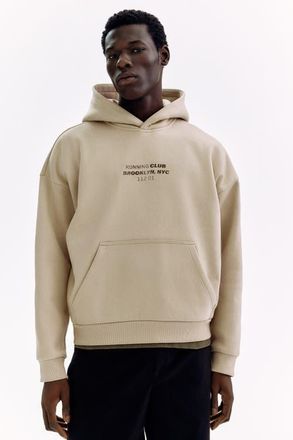 H&M Loose Fit Hoodie in Beige/running Club at Nordstrom, Size Xx-Large