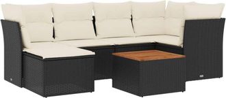 vidaXL Vidaxl - Set De Comedor De Jard&iacute;n 7 Pzas Y Cojines Rat&aacute;n Sint&eacute;tico Negro