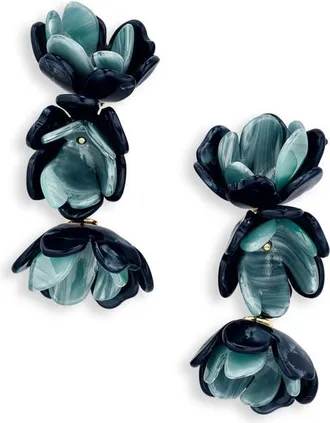 Lele Sadoughi Mini Rose Triple Drop Clip-On Earrings in Azure at Nordstrom