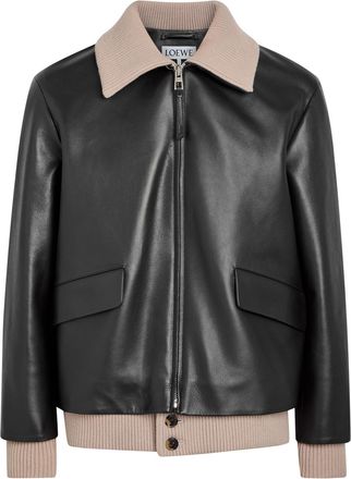 Loewe Layered Ribbed-trim Leather Jacket - Black - 50 (IT50 / L)
