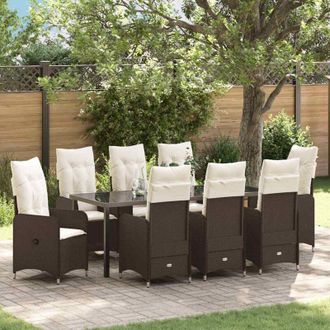 vidaXL Conjunto De Comedor De Jard&iacute;n 9 Pcs Marr&oacute;n Rat&aacute;n Sint&eacute;tico Vidaxl