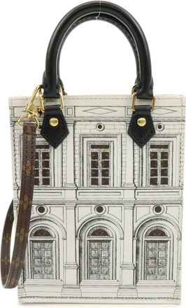 Louis Vuitton Petit Sac Plat Limited Edition Fornasetti Architettura Print Leather And Monogram Canvas White Canvas Handbag (Pre-Owned)