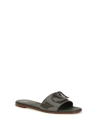 Valentino Garavani Womens Vlogo Patent Leather Slide Sandals Oasis
