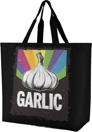 Generic Garlic Reusable Shopping Bags One Shoulder Grocery Tote Bag Waterproof Big Purse for Work Travel