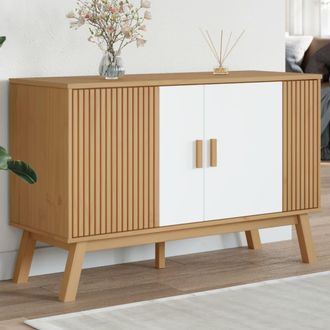 vidaXL Vidaxl - Aparador Olden Madera Maciza Pino Blanco Y Marr&oacute;n 114x43x73,5cm