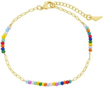 Sterling Forever 14K Gold Iridiana Rainbow Beaded Anklet