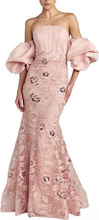 Mac Duggal Satin Off The Shoulder Embroidered Mermaid Gown in Rose at Nordstrom, Size 14