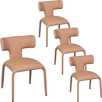 Woltu Woltu Juego De 4 Sillas De Comedor De Piel Sint&eacute;tica, Sillas De Cocina Modernas Con Patas Met&aacute;licas Para Sala De Estar, Color Marr&oacute;n Camel Claro