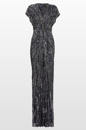 Jenny Packham Zola Sequin-Embellished V-neck Maxi Dress in Shadow Grey at Nordstrom, Size 16 Uk