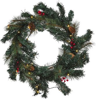 Beliani Corona De Navidad Verde Material Sint&eacute;tico Led 60 Cm Accesorio Interior Tenala