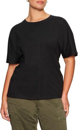 Sanctuary Dolman Sleeve Shirred Organic Cotton T-Shirt in Black at Nordstrom, Size 1X