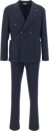 Manuel Ritz Kostuums, Heren, Blauw, 2Xl, Katoen, Gestreken Double-Breasted Pak