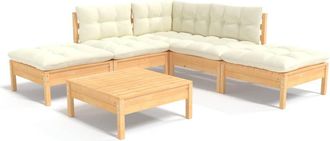 vidaXL Muebles De Jard&iacute;n 6 Piezas Cojines Madera De Pino Color Crema Vidaxl