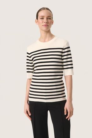 Soaked In Luxury SLSpina Slim Fit Crew Neck Pullover in White With Black Stripe at Nordstrom, Size X-Large