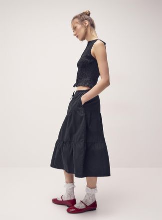 Twik Womens Tiered poplin midi skirt