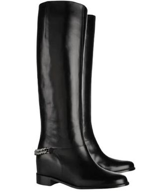Christian Louboutin Black Leather Cate Chain Trimmed Boots Size 38.5