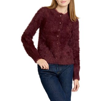 Wayf Kat Fuzzy Cardigan in Plum at Nordstrom Rack, Size X-Large