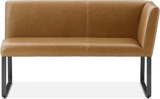 Castlery Brown Leather Right Banquette Bench, Grey Metal Leg |Elliot by Castlery, Timelessly designed with a curved backrest for added comfort