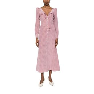 Alessandra Rich Midi Dresses, female, Pink, Size: 2XS V-neck Bow Midi Dress