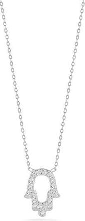 Sphera Milano Pav&eacute; Cubic Zirconia Open Hamsa Pendant Necklace in Silver at Nordstrom Rack
