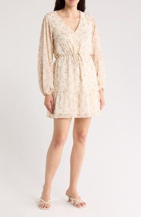 Wishlist Floral Button Front Long Sleeve Tiered Minidress in Cream Combo at Nordstrom Rack, Size Medium