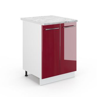 Vicco Mueble Bajo De Cocina Fame-line, Rojo Burdeos Alto Brillo, 60 Cm, Et M&aacute;rmol Vicco