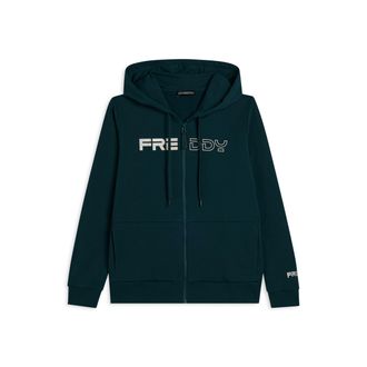 Freddy Felpa full zip con cappuccio e logo frontale perlato