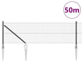 Berkfield Home Modern Welded Wire Fence with 13 Spike Posts Grey 0.6x50 m Steel