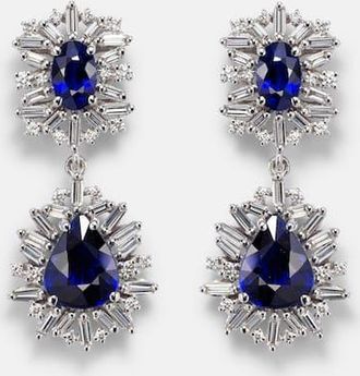 Suzanne Kalan 18kt white gold drop earrings with diamonds and sapphire