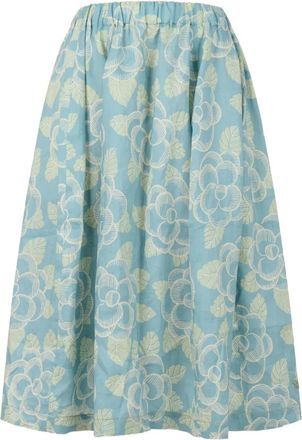 Marni floral-print midi skirt - women - Ramie - 36 - Blue