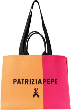 Patrizia Pepe Patrizia Pepe, Tote Bags, female, Multicolor, Size: ONE SIZE Orange Knit Shopper Bag with Color-Block Design