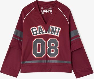 Ganni Longsleeve Top in Cycora - Size XS/S Red