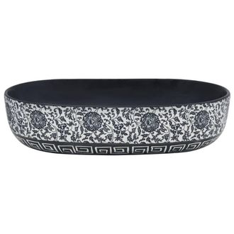 Berkfield Home Durable Countertop Basin Black & Blue Oval 59x40x14 cm Ceramic | Size: 59 x 40 x 14 cm