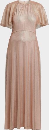 Alberta Ferretti Micro-Rhinestone Mesh Capelet Evening Dress