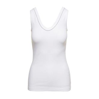 Brunello Cucinelli Brunello Cucinelli, Sleeveless Tops, female, White, Size: L White Cotton Tank Top with Monile Detail