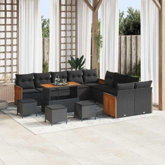 vidaXL Conjunto De Sof&aacute; De Jard&iacute;n 14 Pcs Negro 110 X 55 X 71 Cm Vidaxl