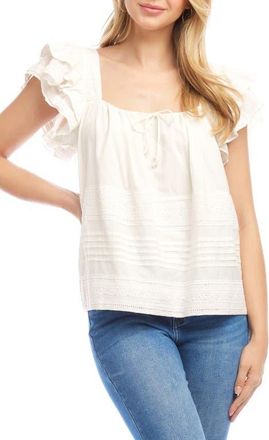 Karen Kane Ruffle Sleeve Embroidered Top in Cream at Nordstrom, Size X-Small