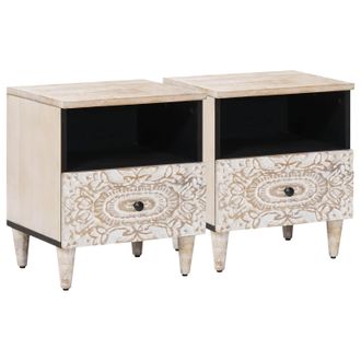 vidaXL Mueble Cama 2 Pcs 40 X 33 X 46 Cm Madera De Mango Maciza Vidaxl
