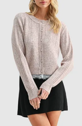 All in Favor Lace Trim Pointelle Cardigan in Taupe at Nordstrom, Size X-Large