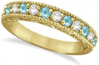 Allurez Aquamarine & Diamond Band Filigree Ring Design 14k Yellow Gold (0.60ct)