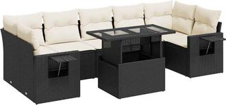 vidaXL Vidaxl - Set De Sof&aacute;s De Jard&iacute;n Y Cojines 8 Piezas Rat&aacute;n Sint&eacute;tico Negro